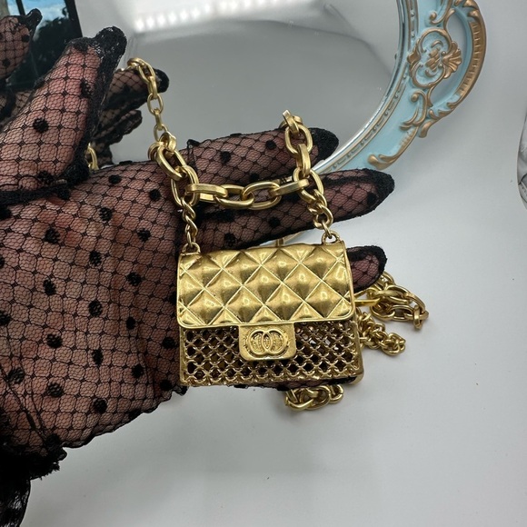 Anthropologie Fashion Tassel Silver Mini Double Chain Charm Belt/Bag - Picture 12 of 17